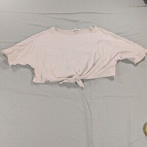 Caution to the Wind Light Gray Ribbed Crop Top Front Tie Size Large